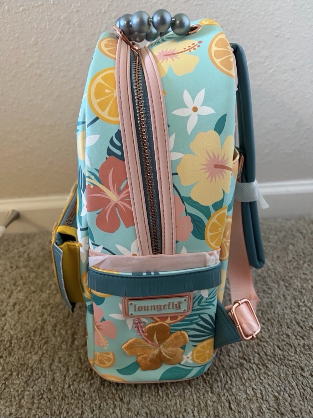 Loungefly Lemon Slice Floral Crossbody Backpack - Yellow & Teal - Picture 5 of 6